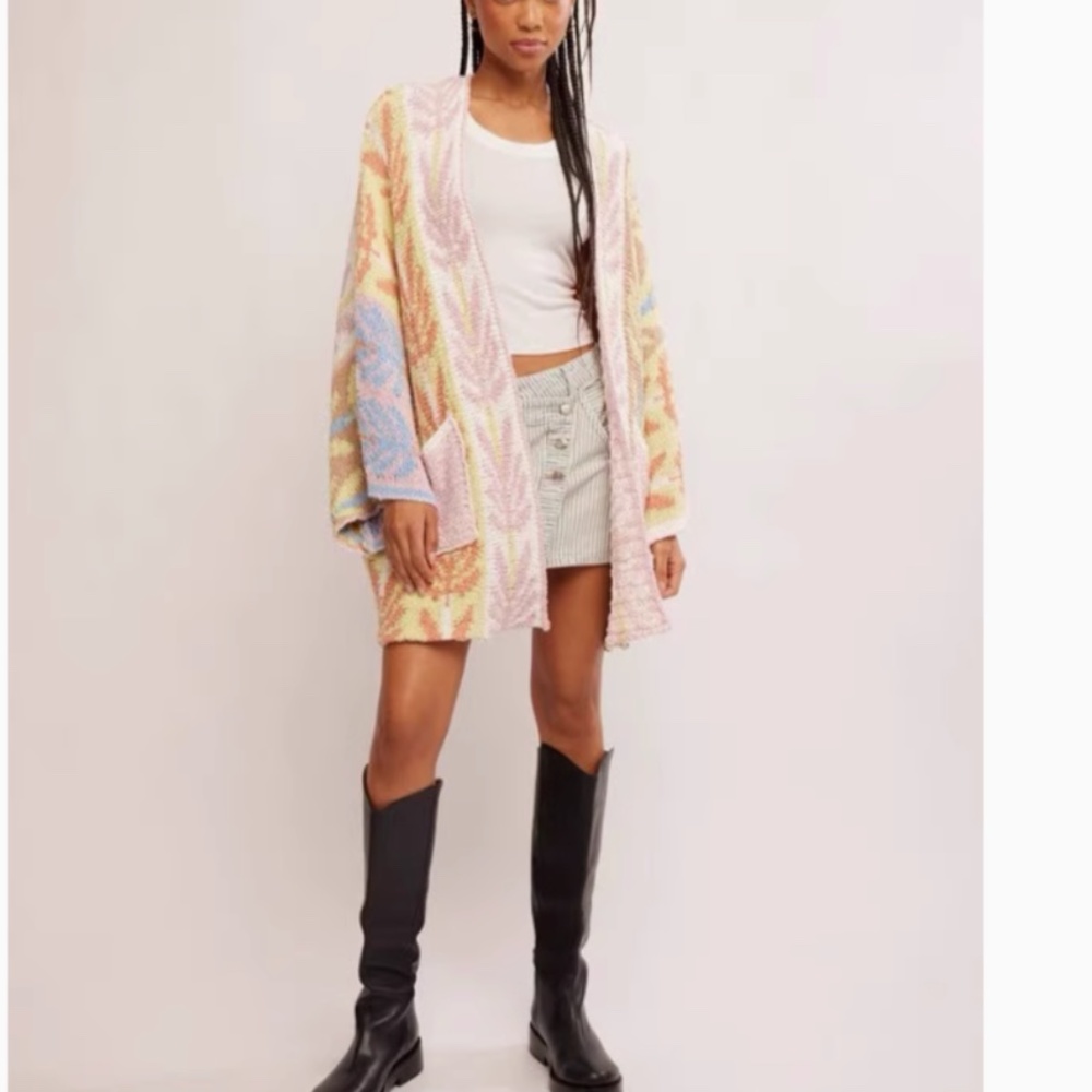 BEST Free People Mallorca Oversize Open Front Cardigan Knit Breeze Combo XS/S - Picture 7 of 7